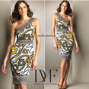 Diane Von Furstenberg Tan Aqua Multi Dress